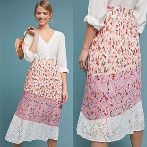 Anthropologie LAIA pleated midi skirt floral lace size medium